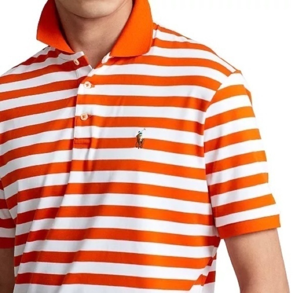 Polo Ralph Lauren Classic Fit Soft Cotton Striped Polo Shirt Orange/white Sz XXL - Picture 5 of 15